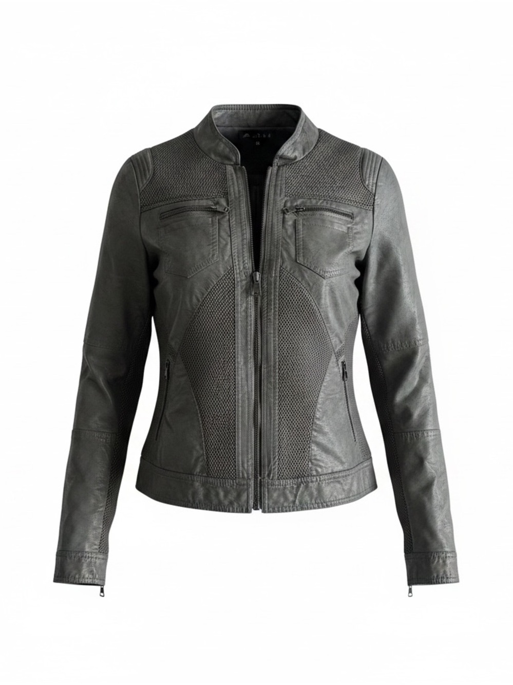 🔥Tribal Charcoal Gray Textured Faux Leather Moto Jacket